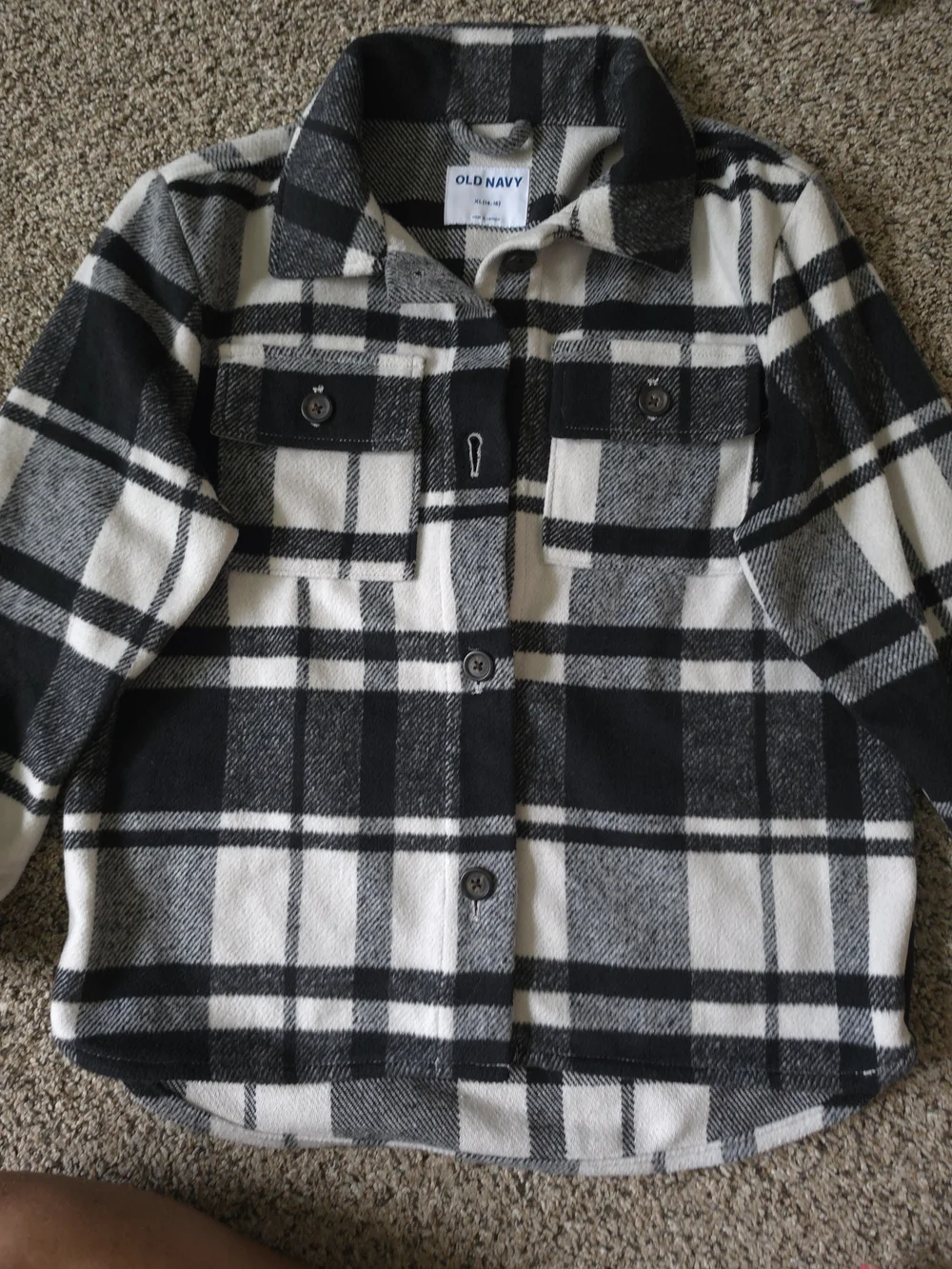 Old Navy Black & White Plaid Button-Up Shacket Jacket YXL (14-16)